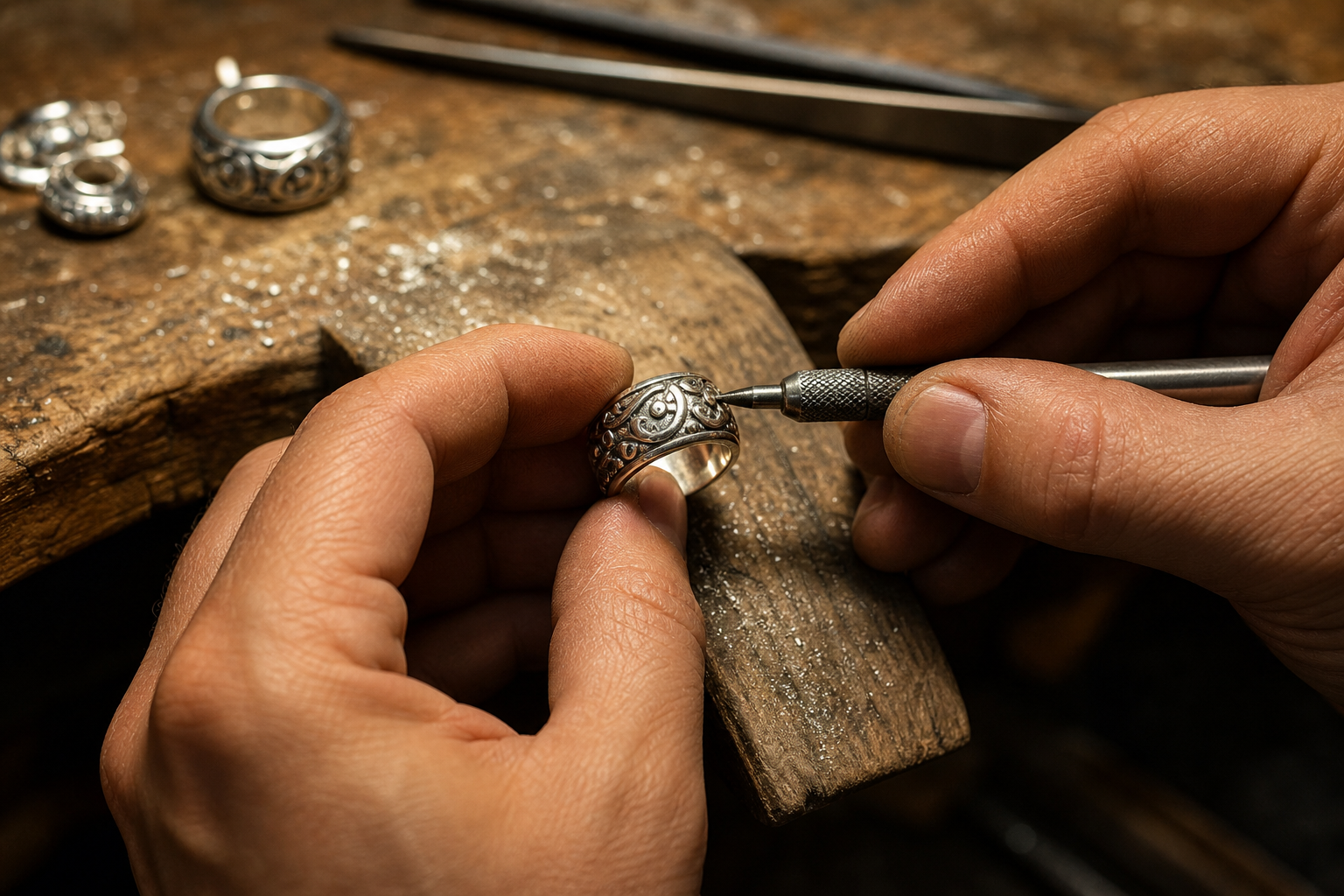Artisan crafting a sterling silver ring